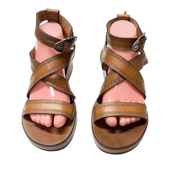 Isabel Marant Nuriee Leather Platform Sandal Cognac Size 40 - Picture 2 of 9